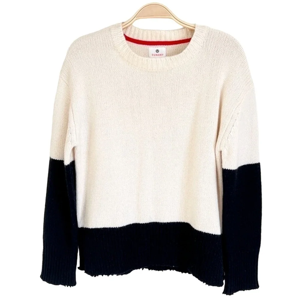 Sundry Loose Fitting White & Black Heart on Elbow Knit Sweater 0 (XS) NWT $195 - Picture 2 of 9